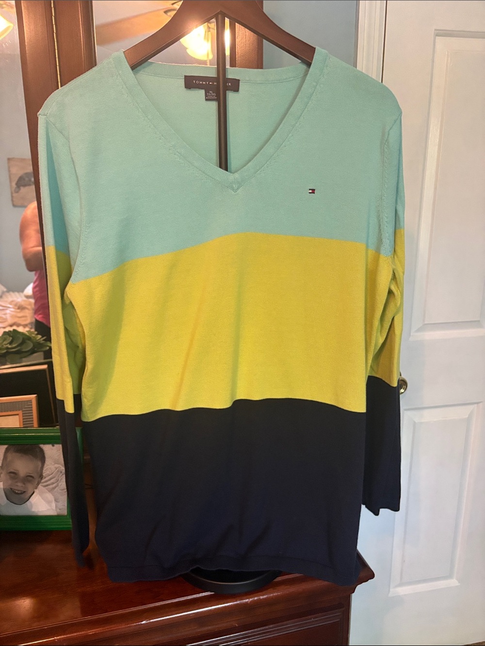 Tommy Hilfiger Colorblock V-Neck Pullover - Aqua, Yellow & Navy